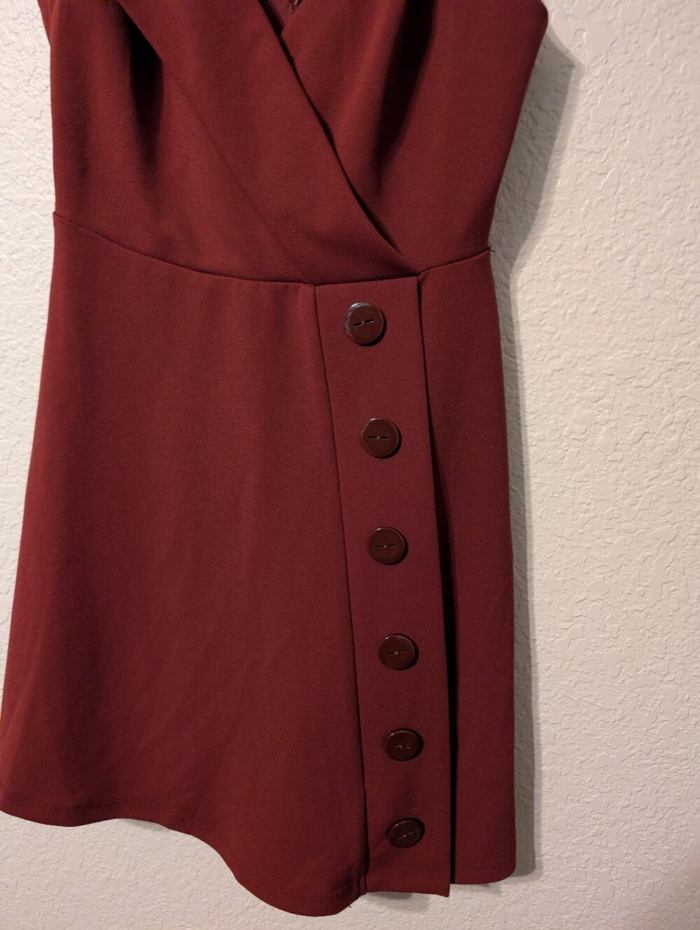 UO Burgundy Button Faux Wrap Mini Dress 00s Club Wear, Size Small - Picture 5 of 6